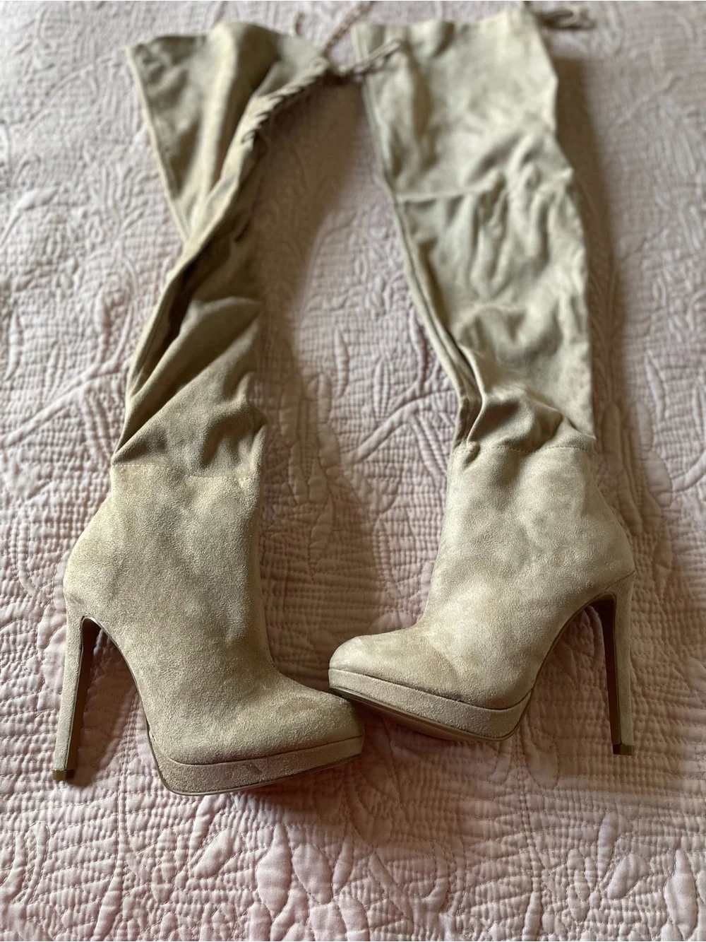 Charlotte Russe Beige Suede Over-the-Knee High Heel Boots